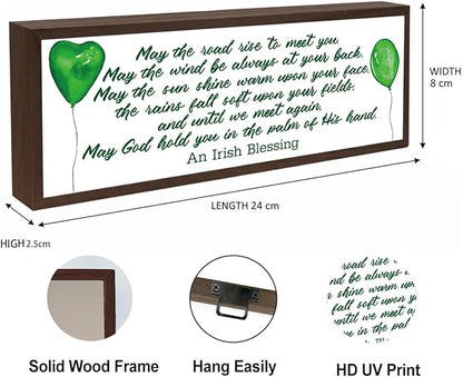 Irish Prayer Sign, Green Wood Signs, Rustic Framed Desk Decor, St.Patrick's Day Wooden Box Sign for Home Bedroom Office Shelf Table Decor, Irish Blessing Signs Gift, 9.5x3.1x1 inches