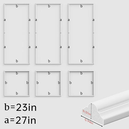 Premade Peel and Stick Wall Molding Kit, Set of 6 Pcs (3 Top & 3 Bottom) Self Adhesive Accent Wainscoting Panels for Interior Wall Moulding Decor, Ready to Assemble Moulding Trim(Style1– 54 x 23 in)