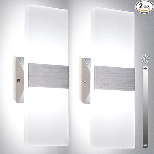 TRLIFE Modern Wall Sconces, Dimmable Wall Sconces Set of 2 Wall Mounted Lights 12W 6000K Cool White Hardwired Wall Sconce Lighting for Bedroom Bedside Living Room Stairway Hotel(2 Pack)