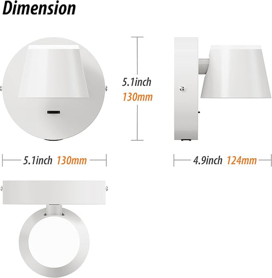 URSOLA Wall Light LED Wall Sconce with On/Off Switch USB Charging Port 110 Volt Hardwired Wall Lamp 350 Rotatable Up Down Sconces Wall Lighting (White)