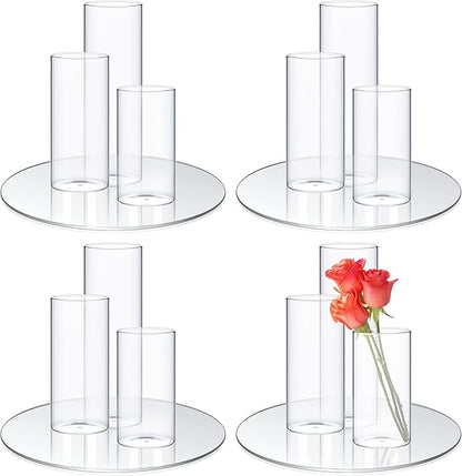 Sawysine 16 Pcs 2.6'' X 4.7'', 5.9'', 7.9'' Round Glass Mirror Trays Glass Cylinder Vase Wedding Table Flower Vase with Mirror Set Table Centerpiece Decoration for Wedding Decor Craft Baby Shower