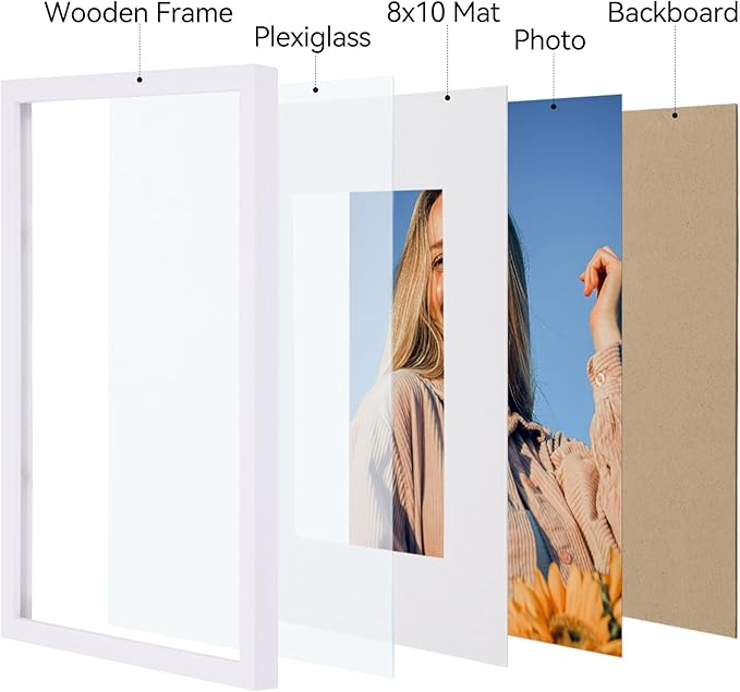 Vittanly 11x14 Picture Frame Set of 4, Display Pictures 8x10 with Mat or 11x14 without Mat, Gallery Wall Frame Set for Wall or Tabletop Display, White