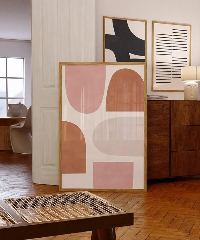 Nationcog Minimalist Terracotta Pink Beige Art, Mid-Century Contemporary Wall Decor, Large Affordable Home Accent, Handmade Gift Design (Unframed) (9x11)