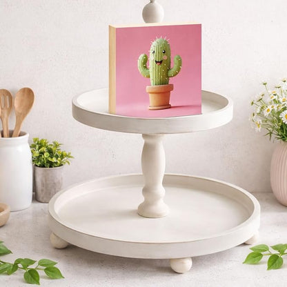 Cute Plant Decor Sign for Girl - Office Gift for Lady Plant Lover - Double-sided Cactus Decor for Tiered Tray Table Desk Shelf Decoration