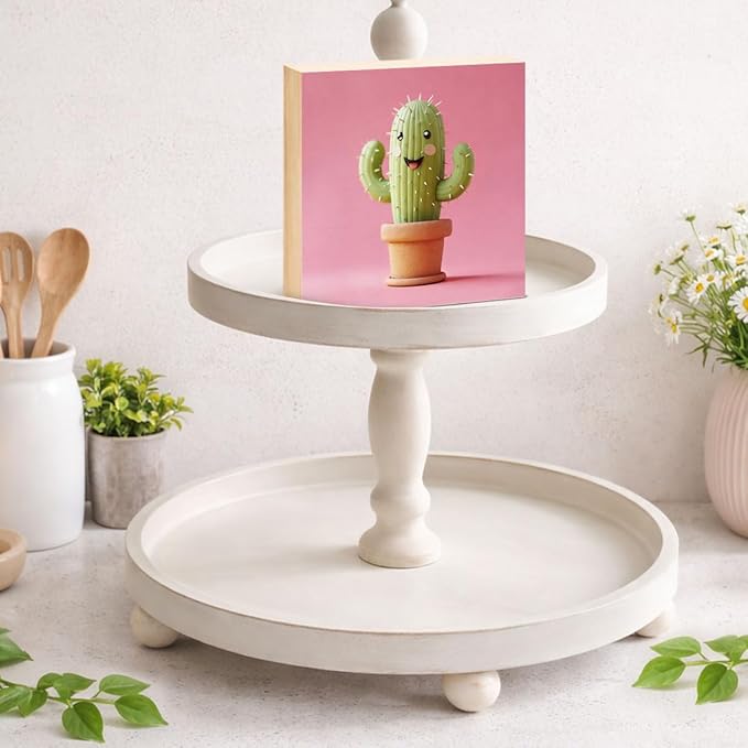 Cute Plant Decor Sign for Girl - Office Gift for Lady Plant Lover - Double-sided Cactus Decor for Tiered Tray Table Desk Shelf Decoration