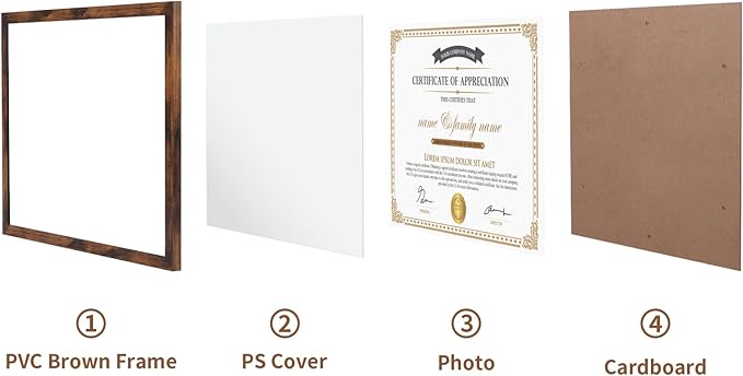 Hoikwo 18 Packs 8.5x11 Rustic Brown Multi Plastic Picture Frames Set with Plastic Cover for Family Photos, Artwork, Light Weight Bulk 8.5 by 11 Frames Pack for Wall Hanging and Table