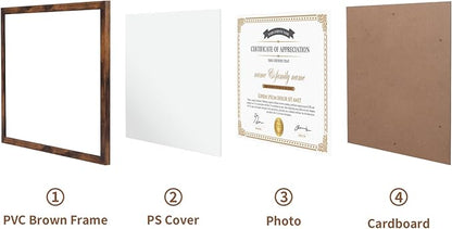 Hoikwo 18 Packs 8.5x11 Rustic Brown Multi Plastic Picture Frames Set with Plastic Cover for Family Photos, Artwork, Light Weight Bulk 8.5 by 11 Frames Pack for Wall Hanging and Table