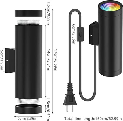 Wall Sconces Set of Two - 16 Color Changing Night Lights Plug into Wall, RGBW Wall Lamp with Remote, LED Up Down Lights for Bedroom Living Room