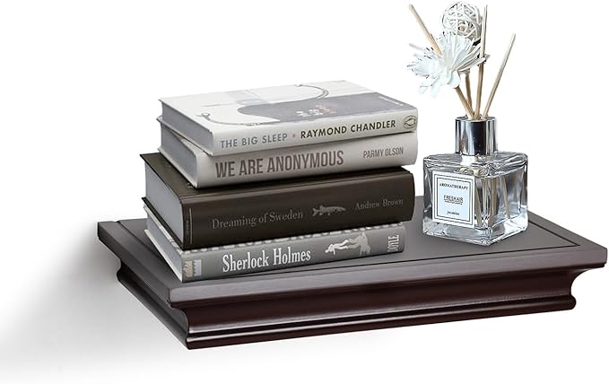 AHDECOR Floating Shelves Wall Mounted, Deeper Wall Storage Shelf for Home Décor, Super Sturdy, Easy to Install, 12” Wide, 7.75” Deep, Espresso Brown