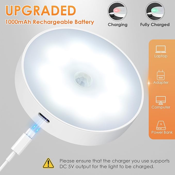 Motion Sensor Puck Light with Remote, Wireless Dimmable Under Cabinet Lighting, Rechargeable Magnetic Closet Night Light, 4-Pack, Warm White