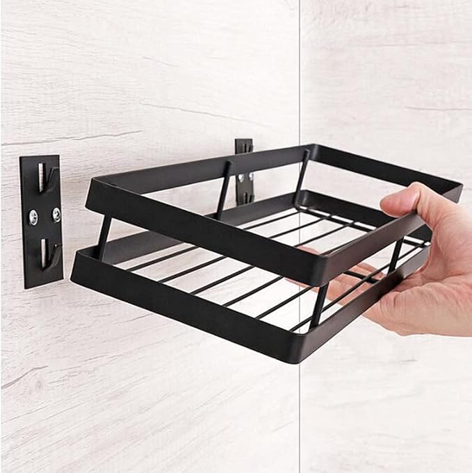 Hoshen Kitchen Hanging Buckle Spice Rack, Wrought Iron Coating Storage Rack, Wall-Mounted Spice Bottle Jam Storage Rack, Bathroom Storage Rack，1 Piece ，Black，30CM