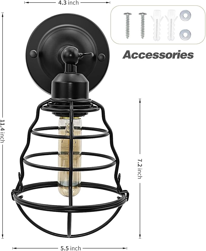 Farmhouse Wall Sconces 2pack, Vintage Wall Light Fixtures, Industrial Wire Cage Wall Sconces, Modern Sconces Wall Lighting, Retro Wall Mount Light for Bedroom Hallway