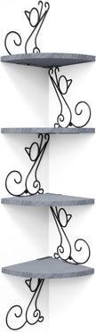 Alsonerbay Wall Mount Corner Shelves 4 Tier Floating Corner Storage Wood Shelves Decorative Rustic Radial Shelf in Cat Shape Weathered Grey