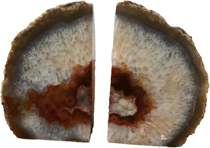 JIC Gem 1 Pair(6 to 8 Lbs) Natural Agate Bookends Decorative geode Book Ends for Heavy Books with Rubber Bumpers Crystal Bookends for Shelves and Office Decoration