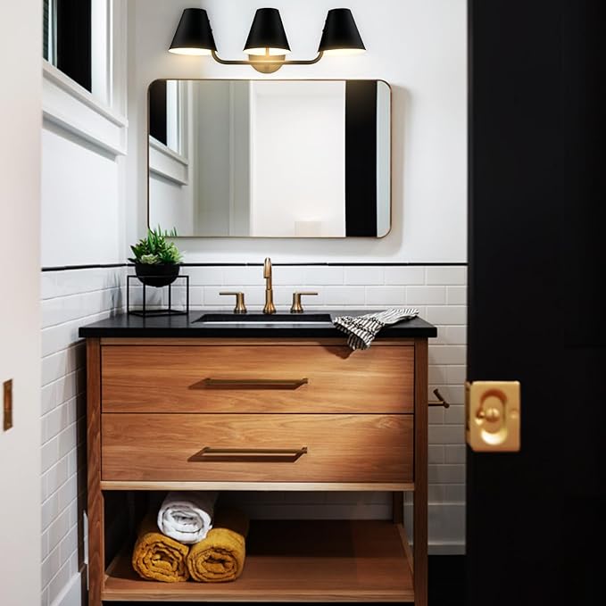 DIRYZON 3 Light Bathroom Vanity Light,Industrial Black Wall Sconces,Rustic Wall Light Fixtures with Metal Shade for Hallway Kitchen Sink