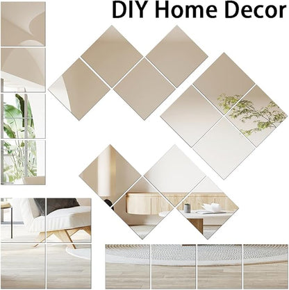 Vlush Adhesive Mirror Tiles 12'' x 12'' x 4PCS Full Body Mirror Full Length & Wall Mounted Mirrors Tiles Decorative for Home Gym, Door, Bedroom & Bathroom