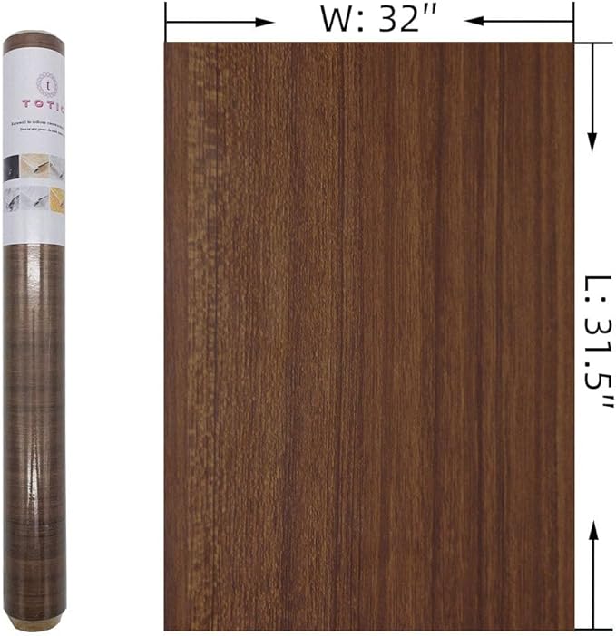 TOTIO Brown Wood Grain Contact Paper Thick Walnut Wood Wallpaper Peel Stick 32x315inch Walnut Wood Look Wall Paper Rolls Removable Adhesive Waterproof Decoration Countertop Table Counter Vinyl Wrap