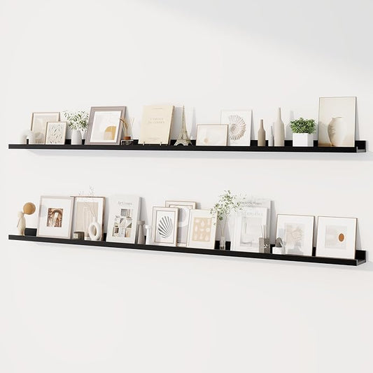 Dreamland Picture Ledge Shelf for Wall, Floating Shelves Set of 2,72 inch Long Floating Shelves with Lip for Living Room,Bedroom,Bathroom,Kitchen,Black