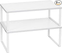 SONGMICS Spice Racks, Set of 2 Metal Cabinet Shelf Organizers, Countertop Organizers, Shelf Risers, Stackable, Expandable, White UKCS401W01