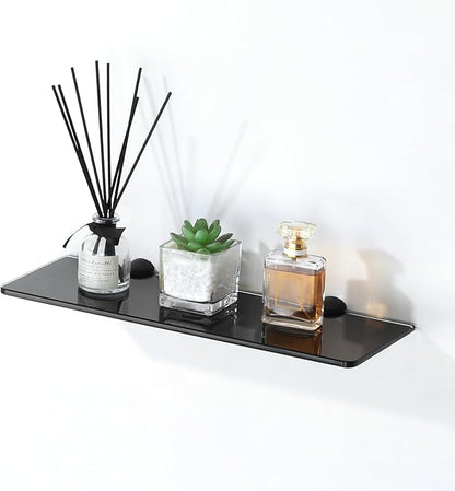 Alise Bathroom Glass Shelf, 15 Inch Floating Shelves, Tempered Shower Storage, Wall Mount Small Glass Shelves for Bathroom, Showers, Over The Toilet, Matte Black