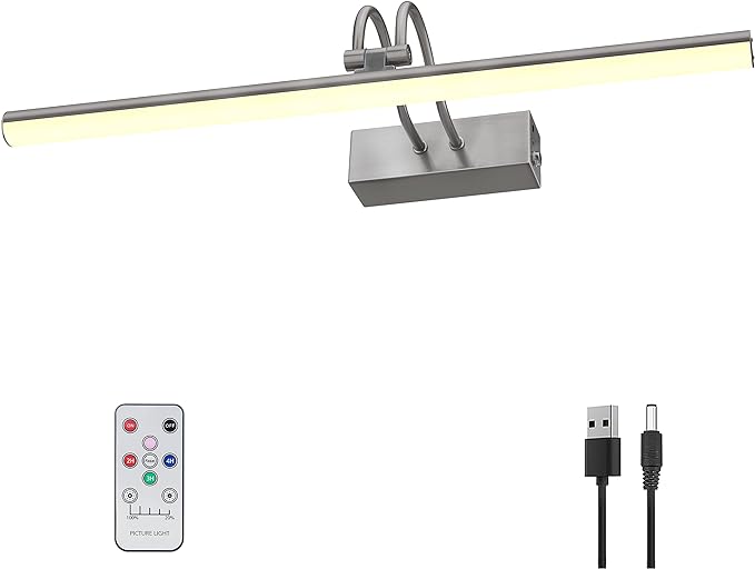 Picture Light,Picture Lights for Wall Cordless,16" Picture Lights with Timer and Dimmable,Battery Wall Lights for Display Gallery Painting Art Frame Portrait-Black Steel