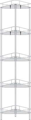 5 Tier Floor Standing Corner Shower Caddy Organizer Shelf with Hooks, Bathroom Shelves Stand Rack, Silver