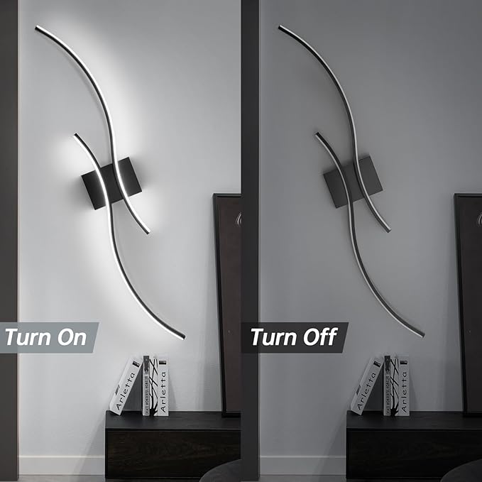 CANEOE Modern Led Wall Light, Black Indoor Led Wall Sconce Lighting, Bathroom Vanity Light Fixtures Over Mirror for Living Room Hallway Bedroom Bedside Wall Lamp (Black, 6000K, 2 Packs,Hard-Wired)