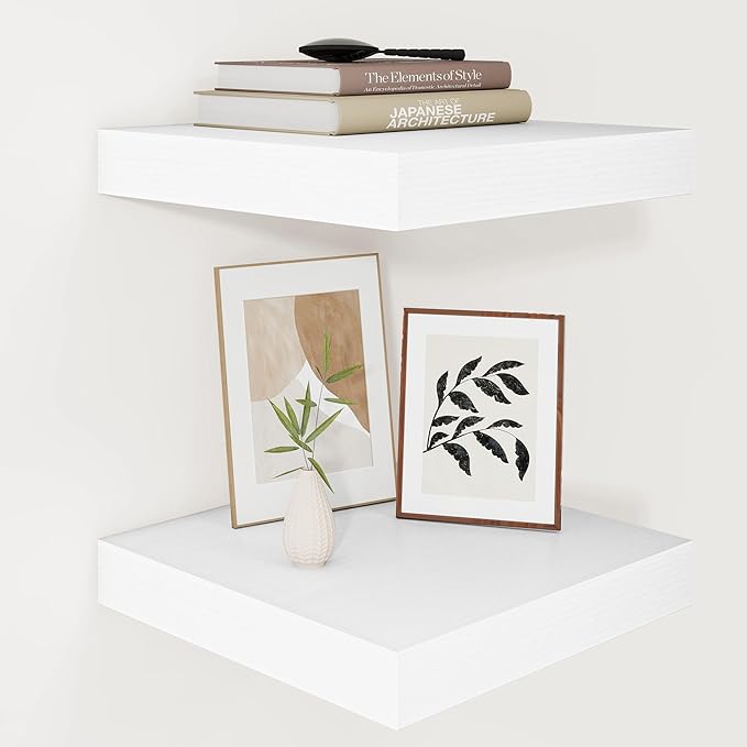 Vivelove 24/36/48/12 Inch Floating Shelves for Wall, 12 Deep Shelves for Room Wall Mounted, 2" Thick Floating Shelf for Living Room Bedroom Bathroom Kitchen Laundry Room, Set of 2 White