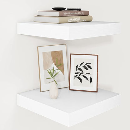 Vivelove 24/36/48/12 Inch Floating Shelves for Wall, 12 Deep Shelves for Room Wall Mounted, 2" Thick Floating Shelf for Living Room Bedroom Bathroom Kitchen Laundry Room, Set of 2 White