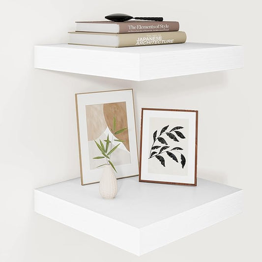 Vivelove 24/36/48/12 Inch Floating Shelves for Wall, 12 Deep Shelves for Room Wall Mounted, 2" Thick Floating Shelf for Living Room Bedroom Bathroom Kitchen Laundry Room, Set of 2 White