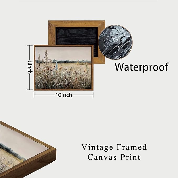 OIQArtOIQ Vintage Wildflowers Landscape Wall Art Framed Floral Natural Scenery Oil Painting Canvas Prints Country Farmhouse Decor Pictures Kitchen Bedroom Living Room Bathroom