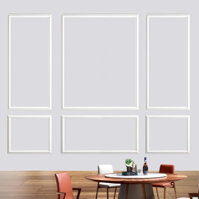 Gaahing 6 Sets Premade Accent Wall Molding Kit, Pre-Cut Wainscoting Panels, Ready to Assemble Chair Rail Moulding for Interior Decoration
