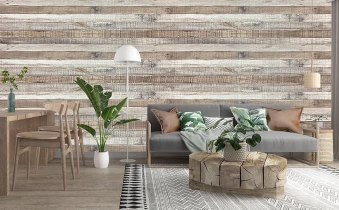 Yun-aeon Natural Wood-Grey Wood Contact Paper Peel and Stick Wallpaper 34.6