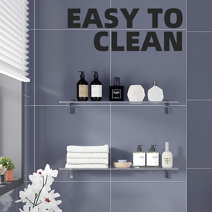 Clear Acrylic Shelf, Set of 2 Invisible Wall Shelves Wall Mounted Display Shelf, Floating Shelves for Bathroom, Bedroom, Living Room, Kitchen, Office (15.7 Inch Set of 2)