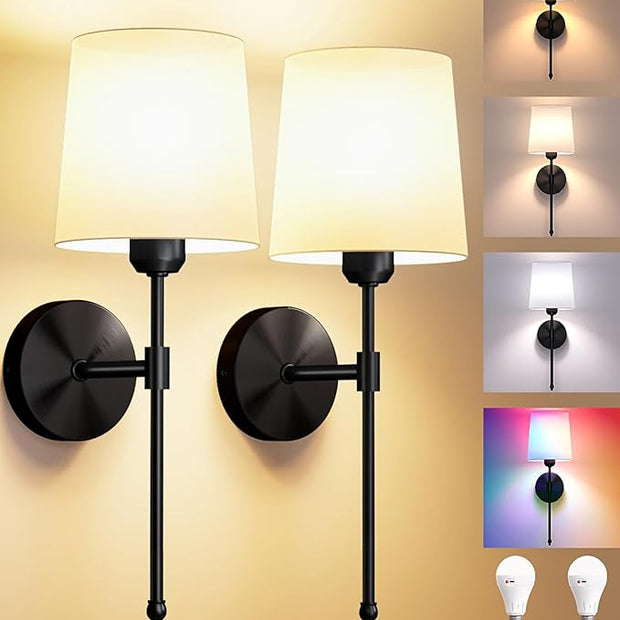 Ouyulong Battery Operated Wall Sconces Set of 2, Wireless Rechargeable Dimmable Wall Light with RGB Bulb and Remote for Bedroom, Living Room, Hallway 19in Black