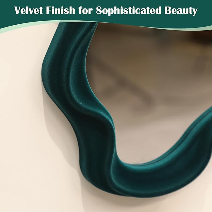 Emerald Green Wavy Wall Mirror Decor for Hallway Entryway, Irregular Cloud-Shaped Small Decorative Mirrors for Home Office Living Room, Modern Hanging Wall Art for Christmas Wedding Gift