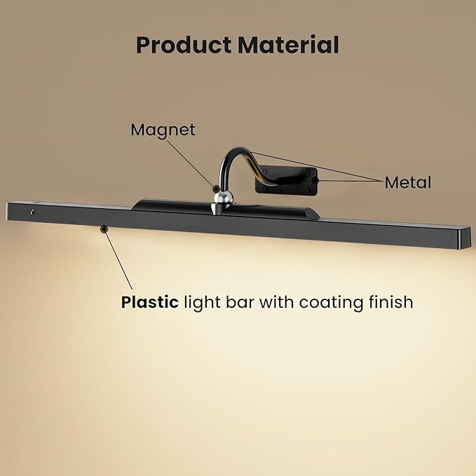 2 Pack Lights for Pictures on Wall Black - Cordless Battery Powered Wall Art Lighting with Dimmable Remote for Living Room, Bedroom & Hallway