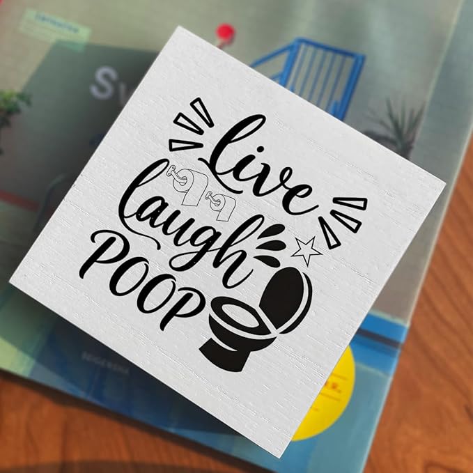 Funny Rustic Bathroom Decor Wooden Box Sign 5x5 Inch - 