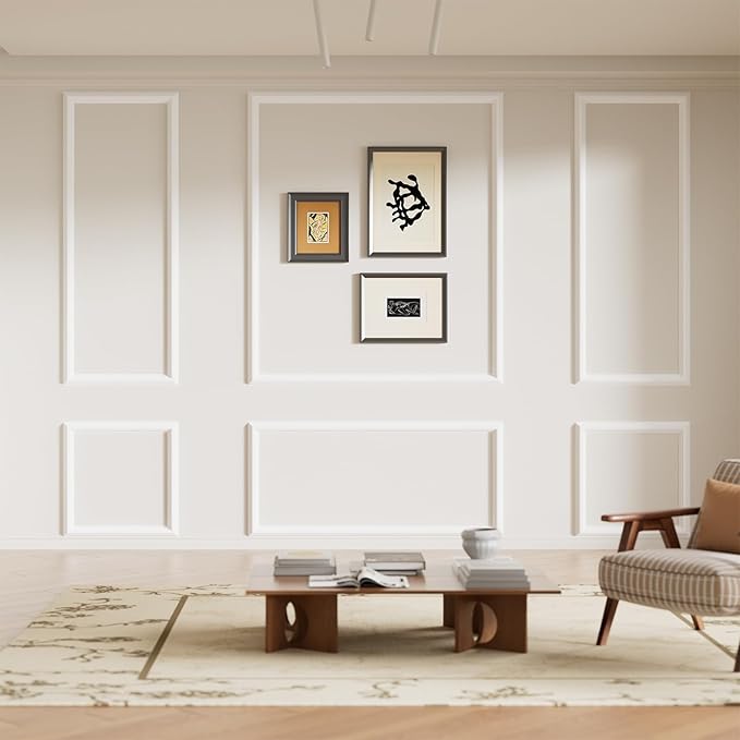 Precut Wall Molding Kit - Set of 12 Frames Paintable Wainscoting Panels Ready-to-Assemble Accent Wall Kit, Modern Molding Trim Decor for Living Room Bedroom Hallway Kitchen Island