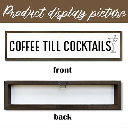 Coffee Decor Signs, Rustic Home Decors for Kitchen Bar, Cafe Decor, Housewarming Party Gift, Decorative Wooden Hanging Sign, Coffee Until Cocktails Sign, 17.8x4x1.2 inches