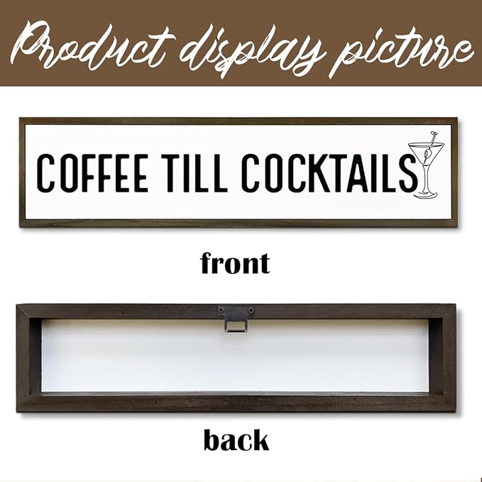 Coffee Decor Signs, Rustic Home Decors for Kitchen Bar, Cafe Decor, Housewarming Party Gift, Decorative Wooden Hanging Sign, Coffee Until Cocktails Sign, 17.8x4x1.2 inches