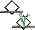 Floating Shelves for Wall,Decorative Wall Shelf,Hanging Shelf for Plants Storage Display Holder,Indoor Decor for Living Room Home Office Bathroom Bedroom,Solid Wood,Diamond Shaped,2 Pack(Black)