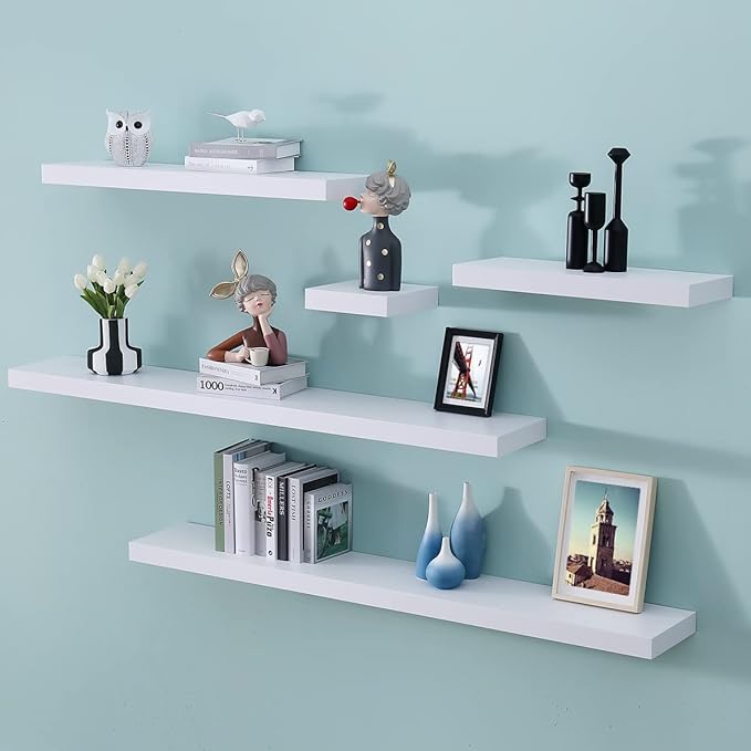 WELLAND 36 inch White Mission Floating Shelves for Wall, Bathroom Wall Mount Shelves, Wood Modern Display Shelves, Book Shelves,for Bedroom,Living Room and Kitchen