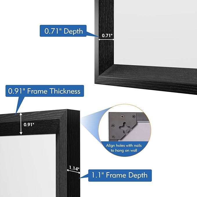 Bathroom Vanity Mirror 24x36 Inch, Matte Black Rectangle Bathroom Mirror, Anti-Rust, 4MM Tempered Glass, Wall-Mounted Mirror, Hangs Horizontally or Vertically for Bathroom & Bedroom