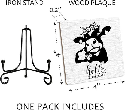 Hello Sweet Cheeks Bathroom Sign With Iron Support, Home Toilet Desk Bathroom Decor Wood Sign Restroom Bath Shelf Cow Decor Farmhouse Housewarming Gifts Table Centerpiece - (a014)
