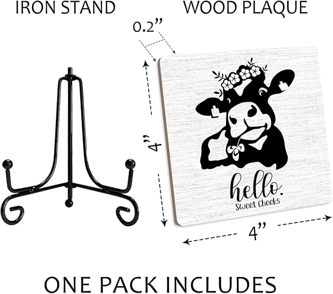 Hello Sweet Cheeks Bathroom Sign With Iron Support, Home Toilet Desk Bathroom Decor Wood Sign Restroom Bath Shelf Cow Decor Farmhouse Housewarming Gifts Table Centerpiece - (a014)