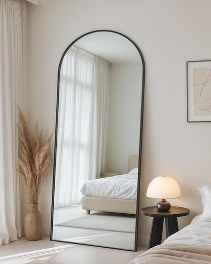Full Length Mirror with Stand, 64"x21" Arched Full Body Mirror, Large Stand Up Aluminum Frame Floor Freestanding Hanging Leaning Mounted for Bedroom Living Room Entryway Black