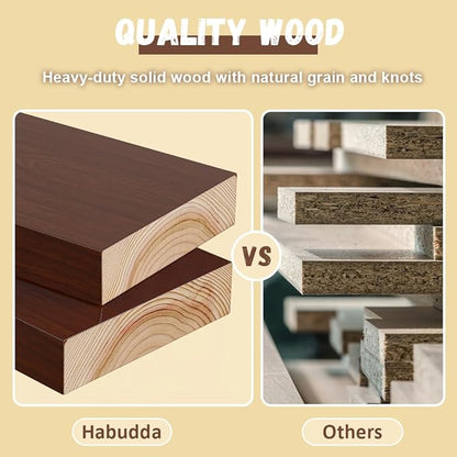 Habudda Floating Shelves for Rustic Home Decor, Natural Solid Wood Wall Shelf, Invisible Bracket Wall Mount, 23.6 Inches, 2 Pack