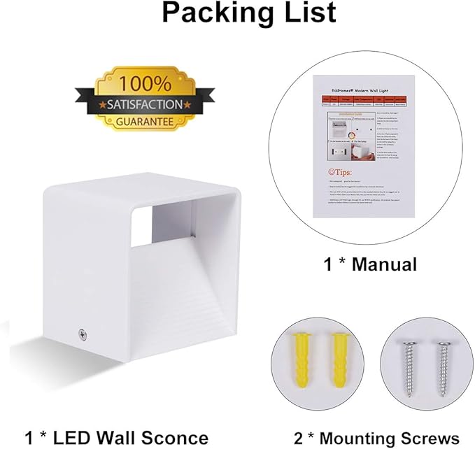 Modern LED Wall Sconce, Up Down Indoor Wall Light, White Cube Mount Lamp Fixture for Bedroom