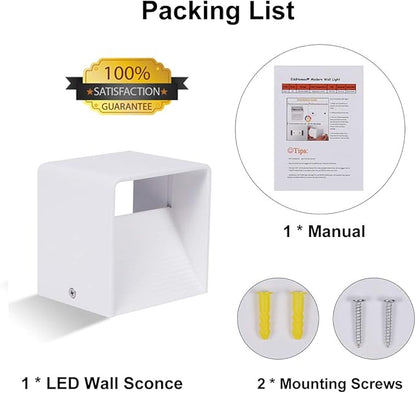 Modern LED Wall Sconce, Up Down Indoor Wall Light, White Cube Mount Lamp Fixture for Bedroom